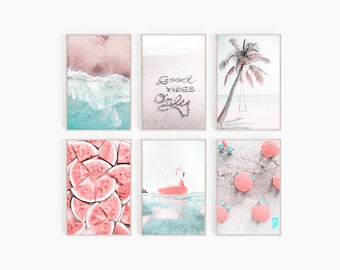 Beach Print Set Of 6 | Pastel Room Decor | Ocean Wall Art | Instant Download