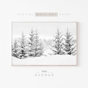 Snowy Trees Print Digital Download | Christmas Downloadable Prints | Winter Forest Wall Art