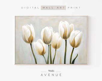 Spring Tulips Painting Printable Wall Art | White Tulips Print | Spring Floral Still Life | Vintage Botanical Digital Print Download   #1157