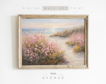 Coastal Wildflower Painting Beach Wall Art For Download | Printable Ocean Sunset Print | Digital Print   #1337