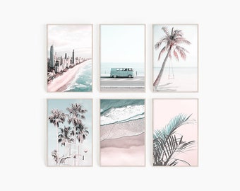 Beach Print Set Of 6 | Blush Pink Wall Art | Summer Art Print | California Coast | Instant Download