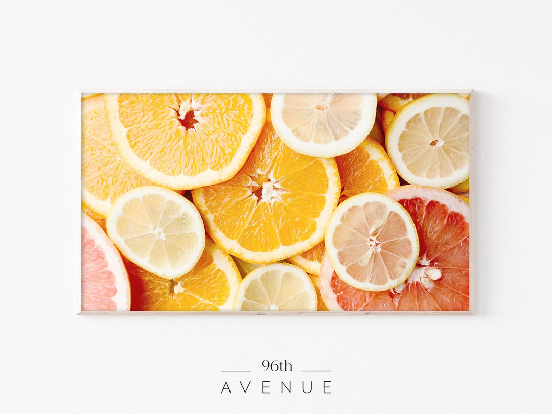 コタボ、レモンとオレンジ、希少な額装用画集より、新品高級額装付 Samsung フレームテレビアート | レモンスライス | サマーフレーム