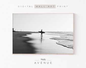 Surfer Print Download | Black And White Summer Wall Art | Gift For Surfer | Beach Themed Decor | Digital Download