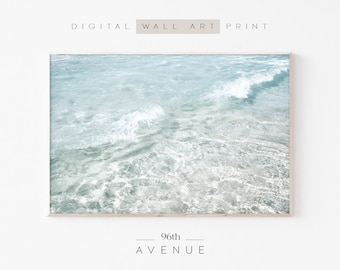 Beach Waves Print | Ocean Wall Art | Light Blue Ocean Photography | Printable Coastal Home Decor | Digital Summer Poster | Instant Download