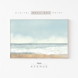 Beach Landscape Painting | Vintage Coastal Scene Print | Printable Art | Neutral Coastal Art