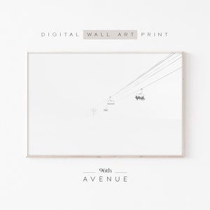 Ski Lift Print | Winter Wall Art | Downloadable Christmas Prints | Ski Decor | Minimalist Wall Art | Chairlift Print | Digital Download