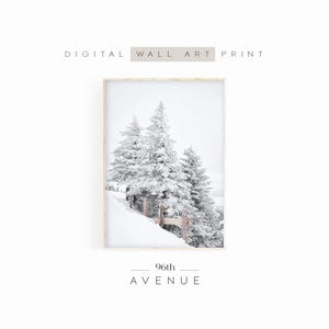 Winter Forest Printable Wall Art | Rustic Snow Covered Trees Digital Print