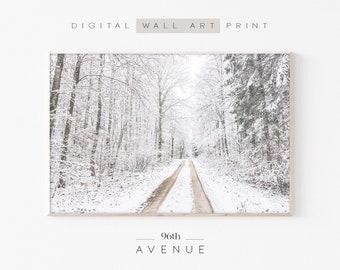Winter Forest Road Wall Art Printable Digital Download | Christmas Downloadable Prints