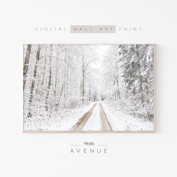 Winter Forest Road Wall Art Printable Digital Download | Christmas Downloadable Prints