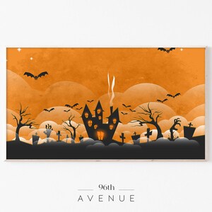 Halloween Frame Tv Art | Samsung Frame Tv Art | Orange And Black Tv Wall Art | Spooky Halloween Art | Scary Digital Art For Tv