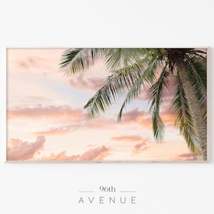 Frame TV Art | Beach Sunset With Palm Tree | Digital TV Art
