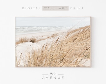 Printable Neutral Beach Grass Print | Coastal Landscape Wall Art | Digital Art Print Instant Download