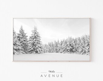 Arte para TV con marco Samsung / Arte digital de árboles nevados de invierno para TV / Descarga instantánea