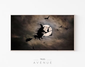 Frame Tv Art Witches | Halloween Frame Tv | Samsung Frame Tv Art Halloween |Spooky TV Wall Art |Scary Digital Art For Tv |Witch Riding Broom