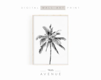 Palm Tree Printable Wall Art | Black And White Print | Beach House Decor | Summer Photography | Instant Download