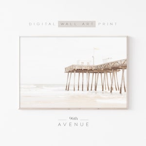 Printable Neutral Beach Pier Print Ocean Wall Art Digital Download
