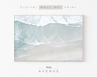 Neutral Beach Print | Printable Coastal Wall Art | Digital Download | Aerial Beach Photography