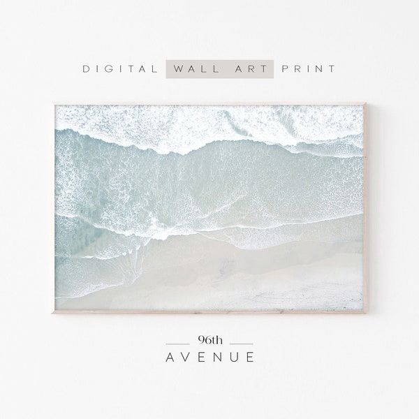 Neutral Beach Print | Printable Coastal Wall Art | Digital Download | Aerial Beach Photography