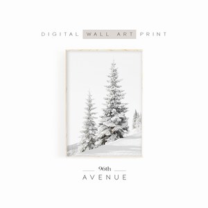 Winter Forest Printable Wall Art | Rustic Snow Covered Trees Digital Print
