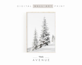 Winter Forest Printable Wall Art | Rustic Snow Covered Trees Digital Print