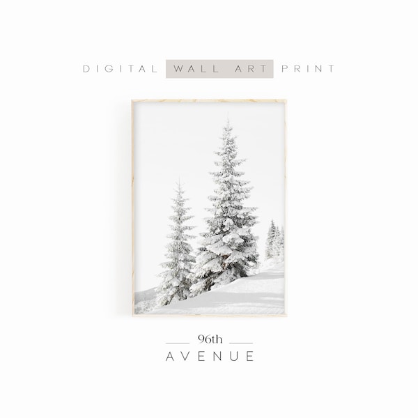 Winter Forest Printable Wall Art | Rustic Snow Covered Trees Digital Print