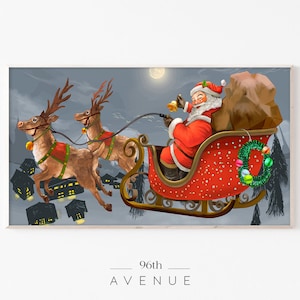 Frame TV Art | Santa Sleigh And Reindeers Digital Art For TV