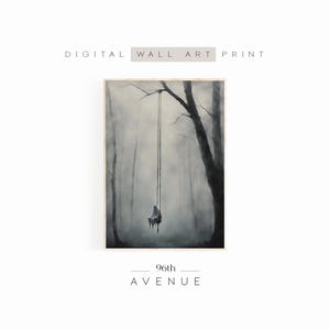 Ghost On A Swing Print | Printable Wall Art | Spooky Halloween Decor | Haunted Forest Oil Painting | Instant Download