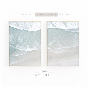 Océan, lot de 2 impressions | Art mural vagues de la plage | Photographie aérienne | Art mural côtier neutre | Téléchargement numérique