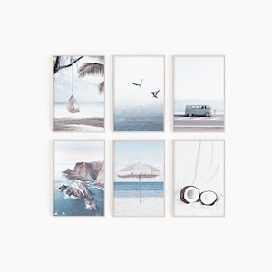 Coastal Wall Art Set Of 6 Prints | Nautical Nursery Art | Printable Beach Print Set