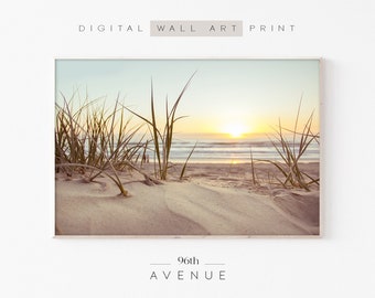 Beach Grass Digital Print | Pastel Sunset Print | Digital Download | Sunset Beach Photo | Beach Grass Print | Sandy Beach Landscape