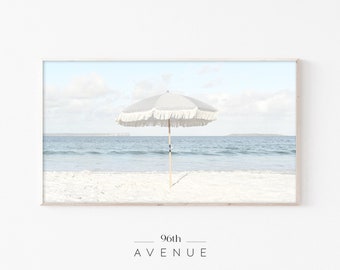 Arte para TV con marco Samsung / Arte digital de sombrilla de playa / Arte para TV con marco de verano / Arte para TV con océano / Arte para TV con marco costero / Portada de TV estilo boho playero