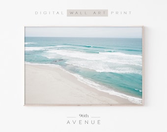 Aerial Beach Print | Ocean Waves Printable Wall Art | Digital Download