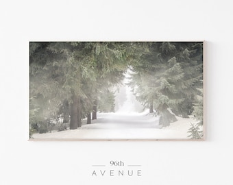 Samsung Frame Tv Art Pine Tree Forest | Christmas Tv Art | Winter Prints | Living Room Wall Art | Snowy Pine Forest Digital Winter Frame Tv