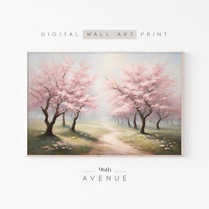 Cherry Blossom Painting Printable Wall Art Download | Blooming Floral Trees | Light Pink Spring Decor | Digital Sakura Print