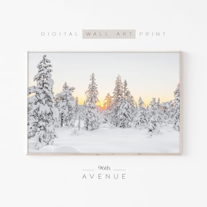 Winter Forest Print | Christmas Printable Art | Snowy Winter Forest Wall Art | Holiday Print | Downloadable Art | Winter Sunset Photography