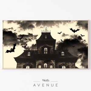 Haunted House Frame Tv Art | Halloween Wall Art | Samsung Frame Tv Art | Spooky Halloween Art |Scary Digital Art For Tv |Flying Bats Artwork