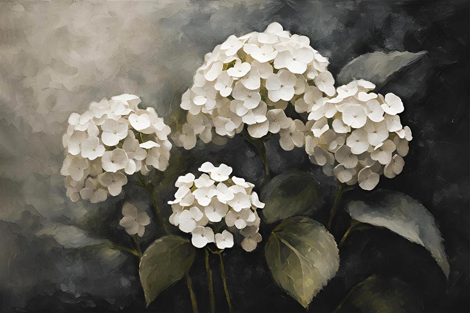 Moody Vintage White Hydrangea Painting Download | Botanical Wall Art ...