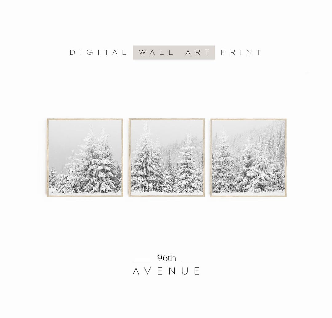 Snowy Forest Wall Art Set of 3 Square Prints | Winter Forest Print ...