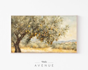 Cornice per pittura di ulivi toscani, download di arte TV / Paesaggio rustico italiano / Decorazione estiva in stile cottage / Pittura digitale per TV #1383tv