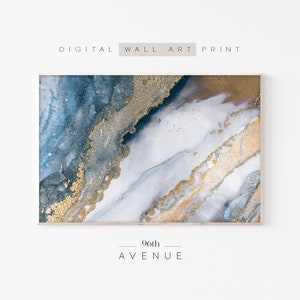Blau und Gold Marmor Wandkunst | Abstrakte Malerei | Extra Große Wandkunst | Herunterladbare Drucke | Druckbare abstrakte Kunst | Sofort Download