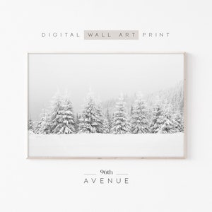 Winterwald Print Digital Download | Weihnachten Herunterladbare Drucke | Verschneite Winterwald Wandbild