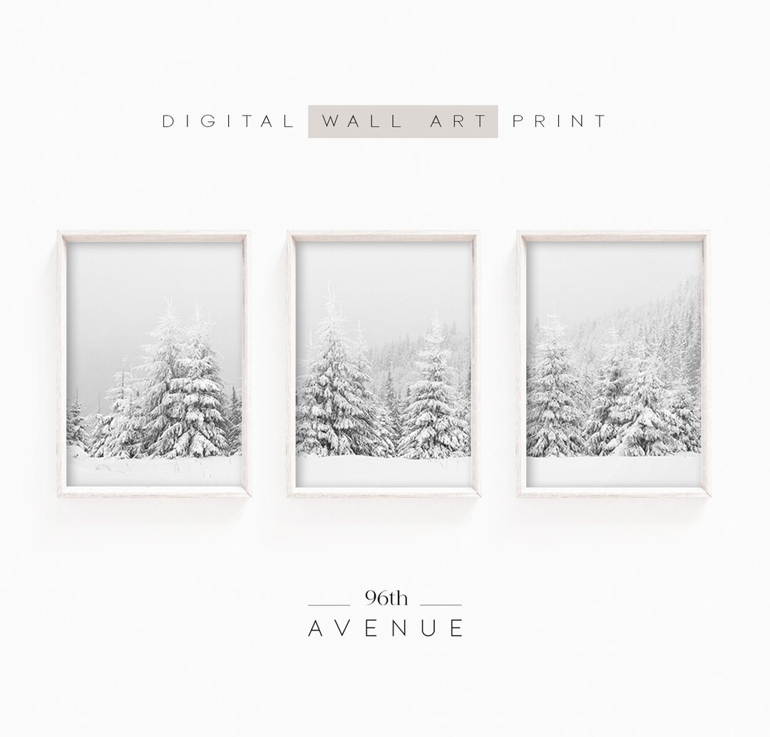 Snowy Forest Wall Art Set of 3 Prints | Winter Forest Print Digital ...
