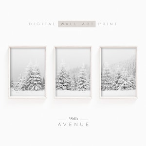 Verschneite Waldwand Kunst 3er-Set | Winter-Wald-Druck Digital druckbare Kunst