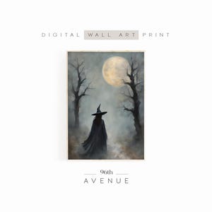 Printable Halloween Witchy Prints | Haunted Forest On A Full Moon Night | Dark Halloween Painting | Instant Download   #0838