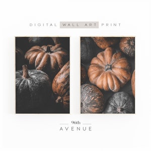 Set di 2 stampe da parete con zucca / Decorazione da parete autunnale stampabile / 2 pezzi di decorazione da parete autunnale / Download immediato