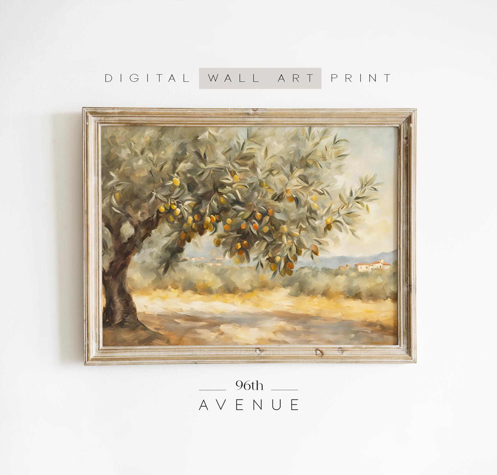 Tuscan Olive Tree Painting For Download | Rustic Italian Landscape Printable Wall Art | Summer Cottagecore Decor | Digital Print   #1383
