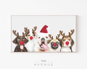 Samsung Frame TV Art | Red Nose Reindeer Tv Art | Funny Dog Art Print | Christmas | Winter Art for Frame TV | Instant Download | Lg Tv