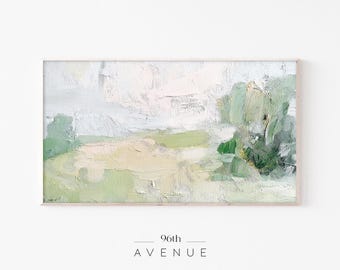 Abstract groen olieverfschilderij lijst tv-kunst | Neutraal lentelandschap met textuur | Minimalistisch modern Samsung-frame tv-kunstwerk #1505tv