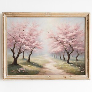 Cherry Blossom Painting Printable Wall Art Download | Blooming Floral Trees | Light Pink Spring Decor | Digital Sakura Print