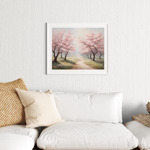 Cherry Blossom Painting Printable Wall Art Download | Blooming Floral Trees | Light Pink Spring Decor | Digital Sakura Print